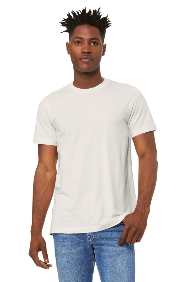 Mockup nude, tan canvas bella t-shirt on guy, png, front view Stock Photo